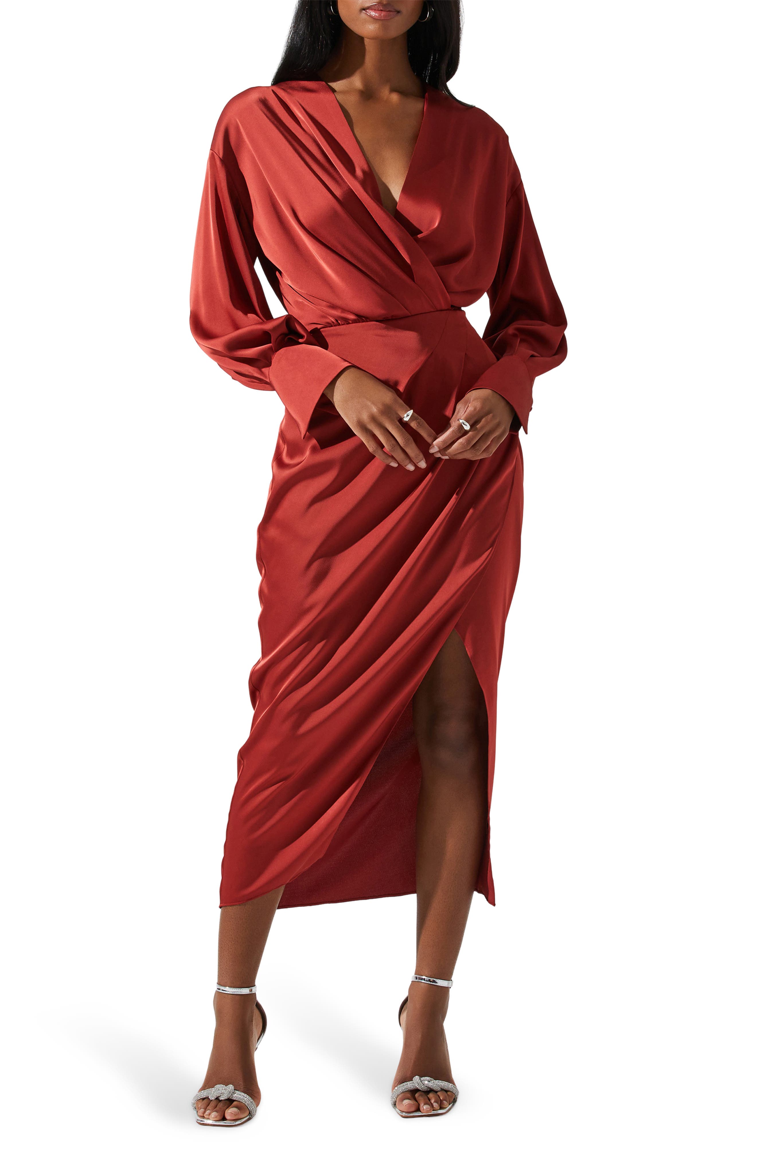ASTR the Label Sadyra Long Sleeve Satin Midi Dress