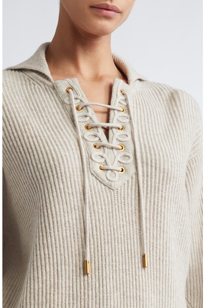 Eccelso Lace-Up Wool & Cashmere Sweater, Alternate, color, SAND