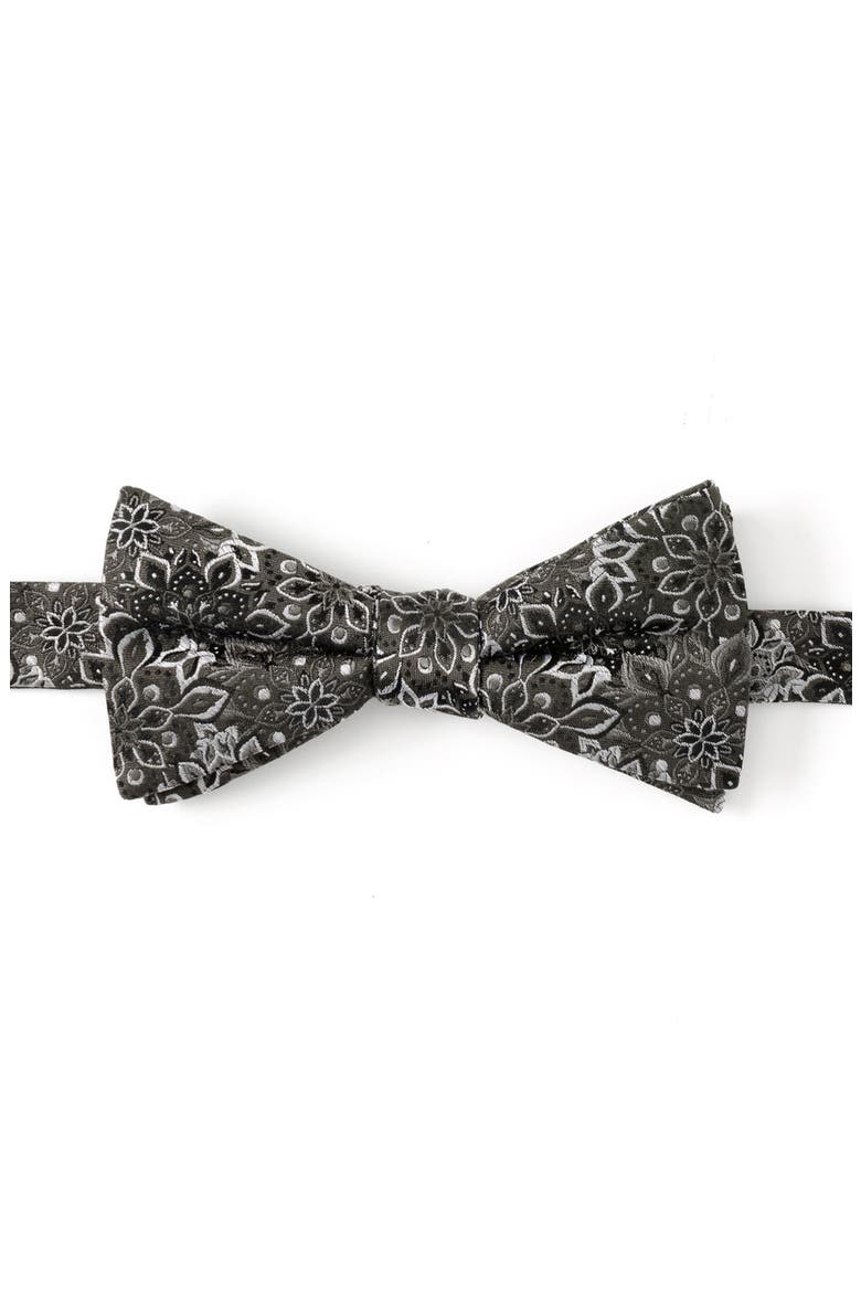 Kaleido Floral Charcoal Silk Bow Tie, Main, color, BLACK