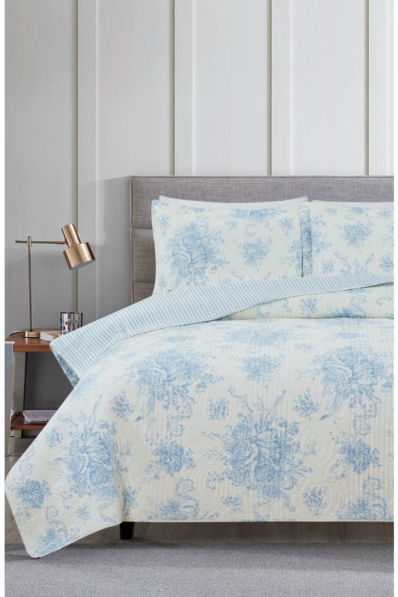 Toile Reversible Cotton Quilt Set, Alternate, color, LIGHT BLUE