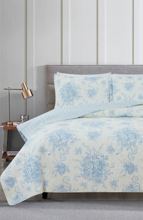 Melange Home Toile Reversible Cotton Quilt Set In Light Blue