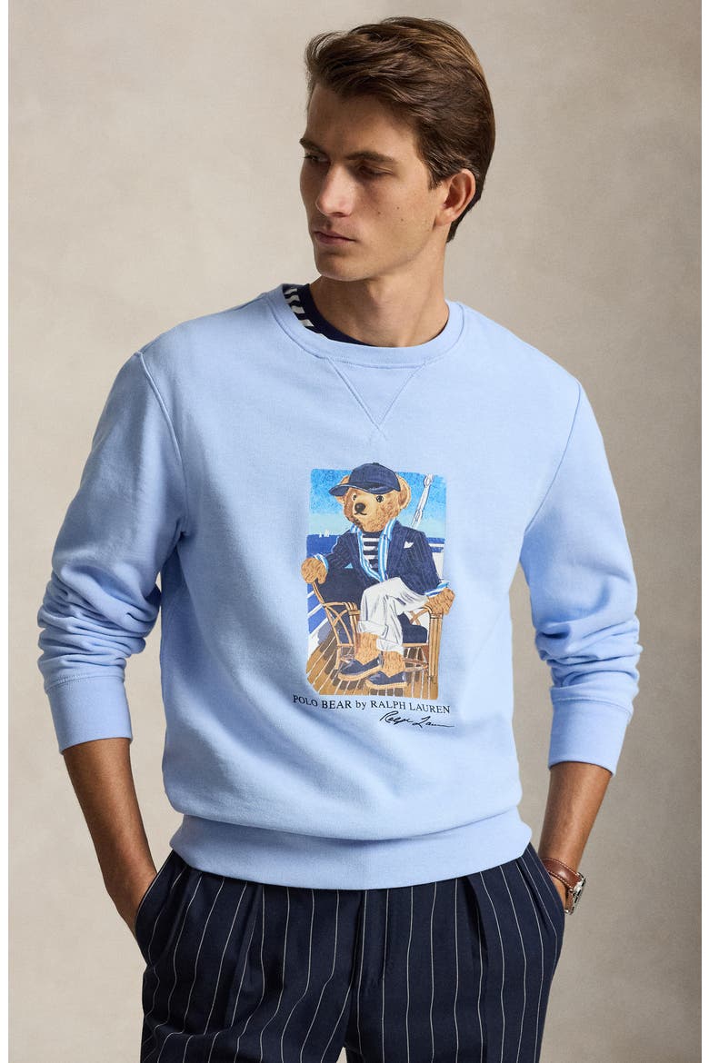 Polo Bear Cotton Fleece Crewneck Sweatshirt, Alternate, color, NEWPORT BEAR- OFFICE BLUE