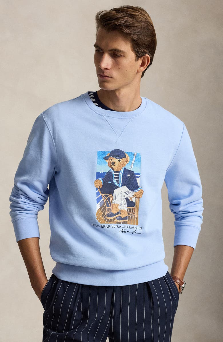 Polo Ralph Lauren Polo Bear Cotton Fleece Crewneck Sweatshirt, Alternate, color, Newport Bear- Office Blue