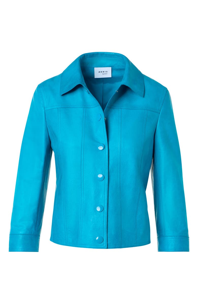 Akris punto Crinkle Napa Leather Trucker Jacket, Alternate, color, Turquoise