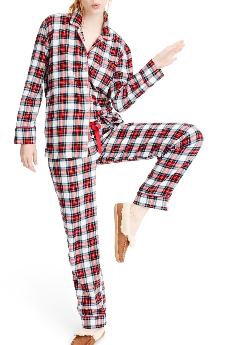 J.Crew Whiteout Plaid Flannel Pajamas, Main, color, 