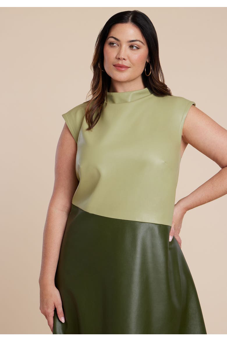 Colorblocked Draped Faux Leather Dress, Alternate, color, DARK FOREST GREEN
