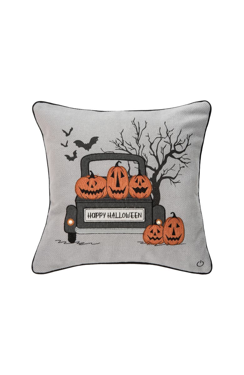 C&F Home Halloween Pickup Truck Accent Throw Pillow, 18" x 18" With Light-Up LED, Main, color, Grey