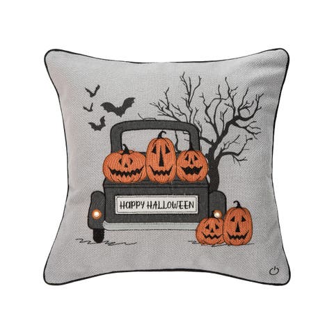 Halloween Pickup Truck Accent Throw Pillow, 18" x 18" With Light-Up LED
