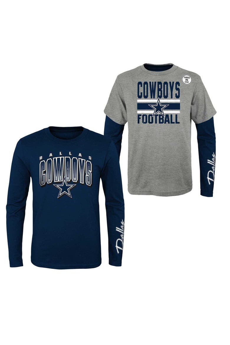 Preschool Heather Gray/Navy Dallas Cowboys Fan Fave T-Shirt Combo Set, Main, color, Heather Gray
