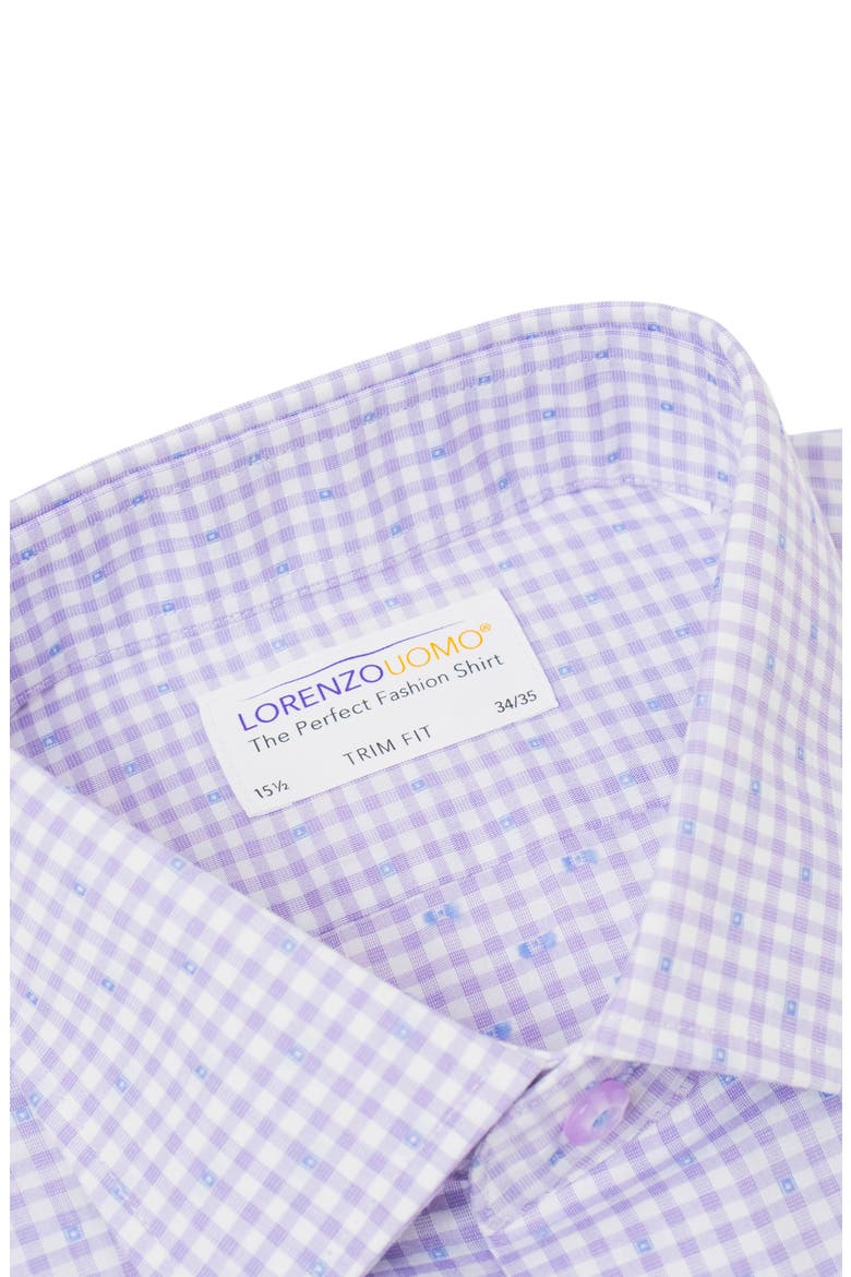Trim Fit Dotted Gingham Cotton Dress Shirt, Alternate, color, PURPLE