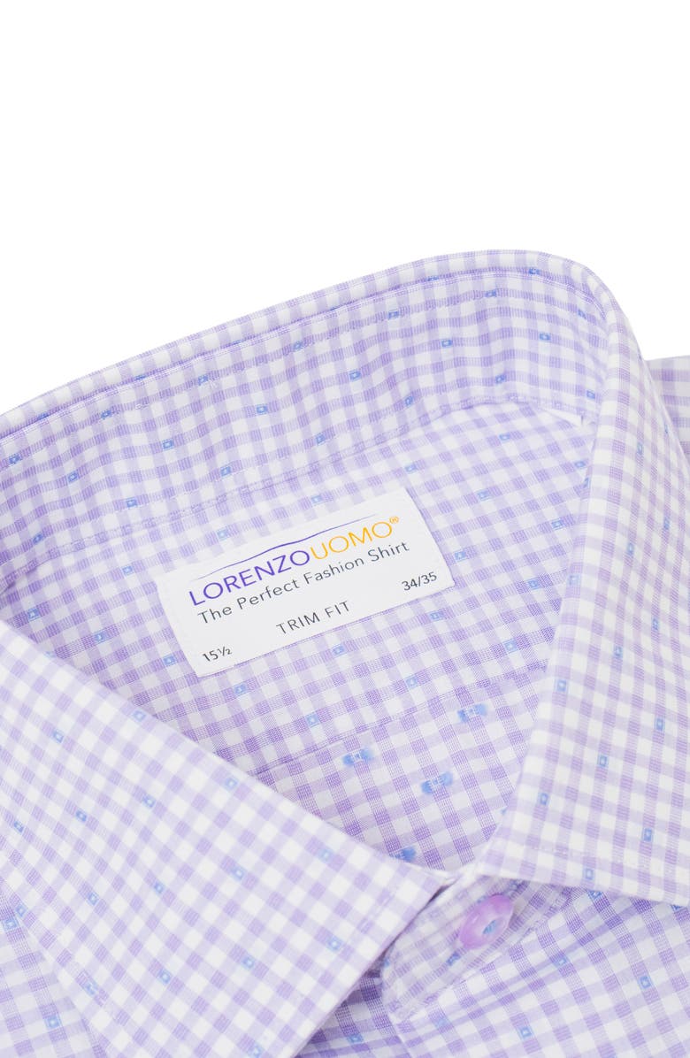Lorenzo Uomo Trim Fit Dotted Gingham Cotton Dress Shirt, Alternate, color, Purple