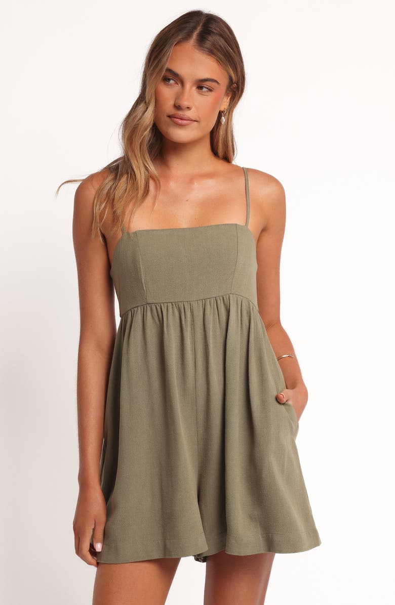 Petal & Pup Quinley Linen Romper, Alternate, color, Olive