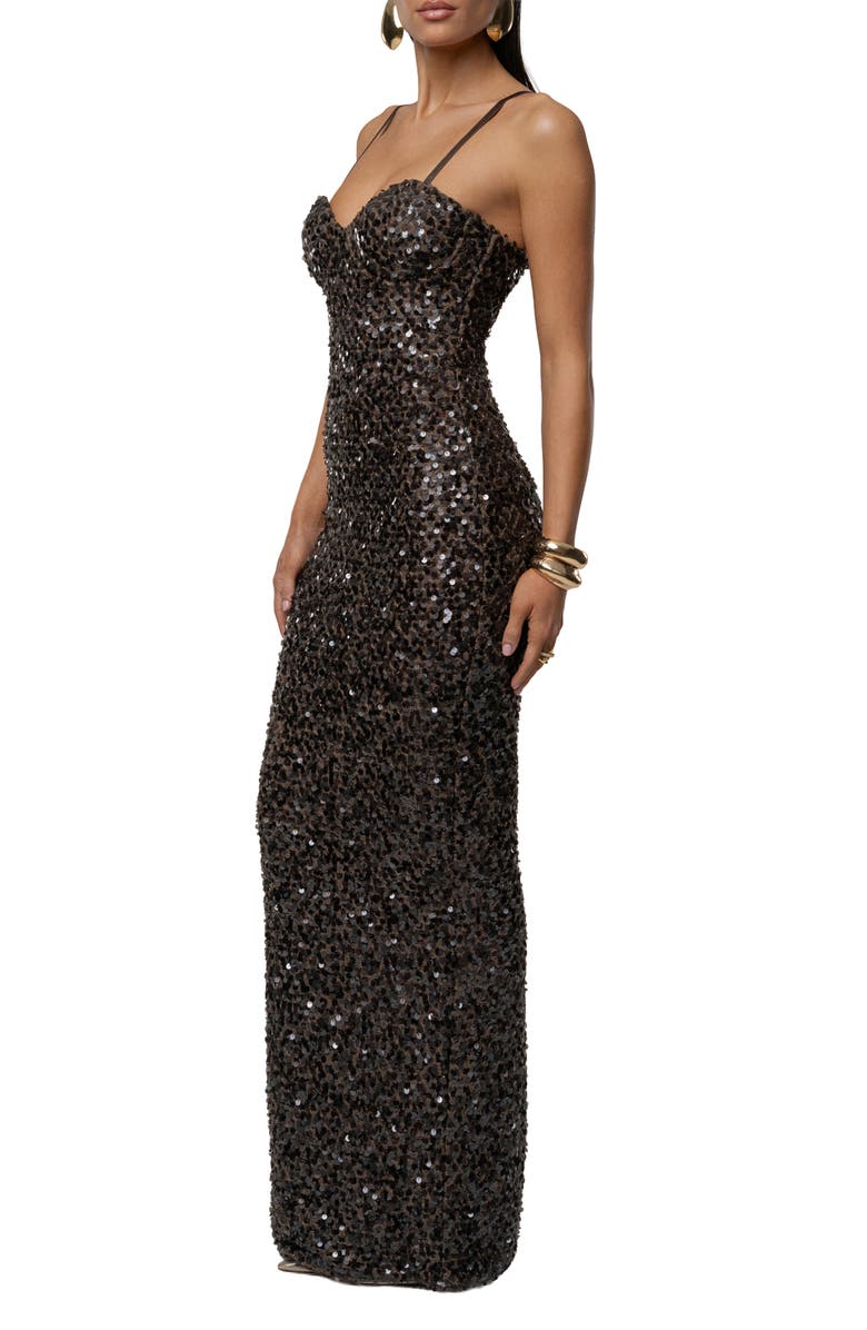 JLUXLABEL Jewel Opulence Sequin Gown, Alternate, color, Brown