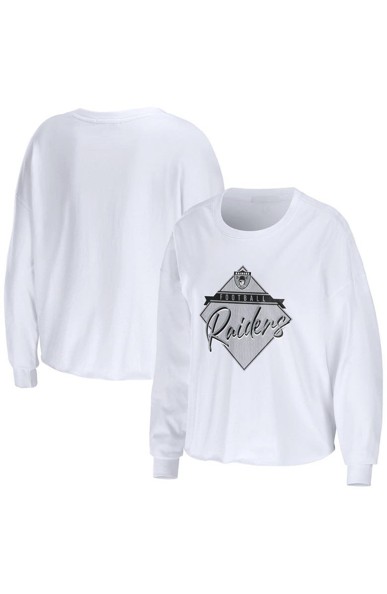 WEAR by Erin Andrews Women's WEAR by Erin Andrews White Las Vegas Raiders Domestic Cropped Long Sleeve T-Shirt, Main, color,