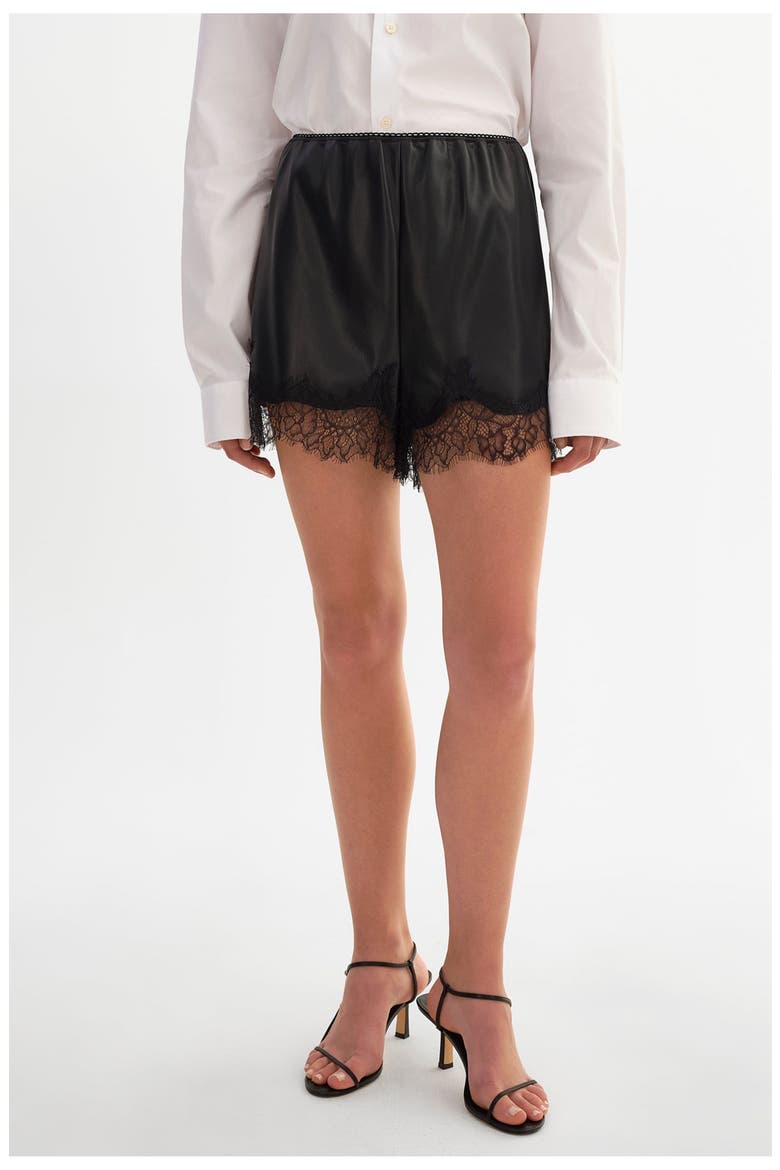 FARAH | Lace Faux Leather Short, Alternate, color, Black