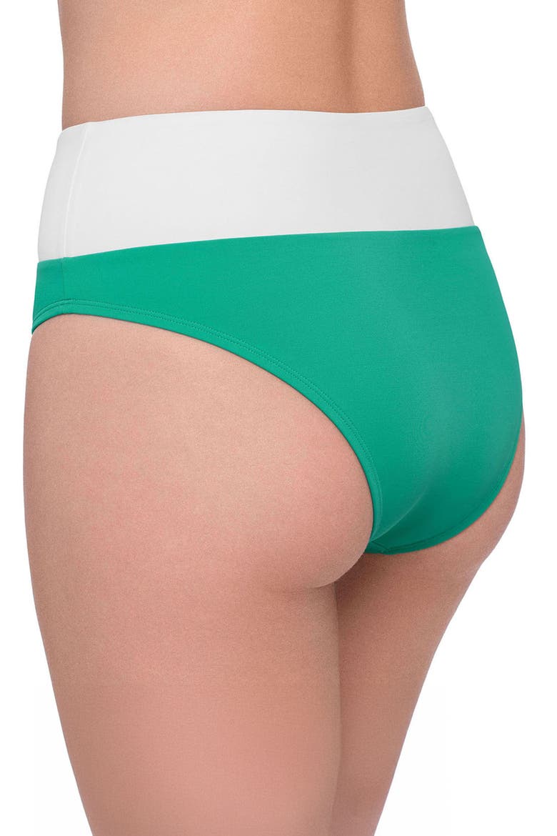Smoothing and Sculpting Ultra Banded High-Waist Swimsuit Bikini Bottoms, Alternate, color, Jade Colorblock