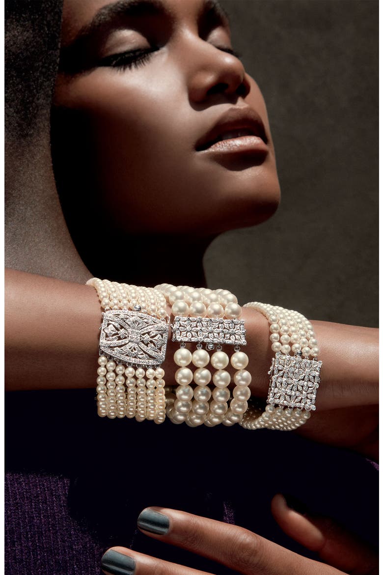 4-Strand Pearl & Diamond Clasp Bracelet, Alternate, color, WHITE PEARL