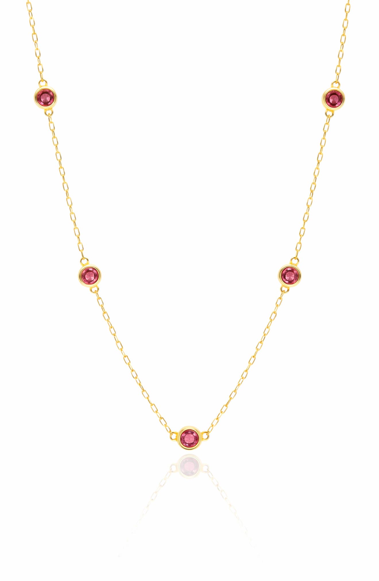 House of Frosted 14K Yellow Gold Garnet Station Chain Necklace