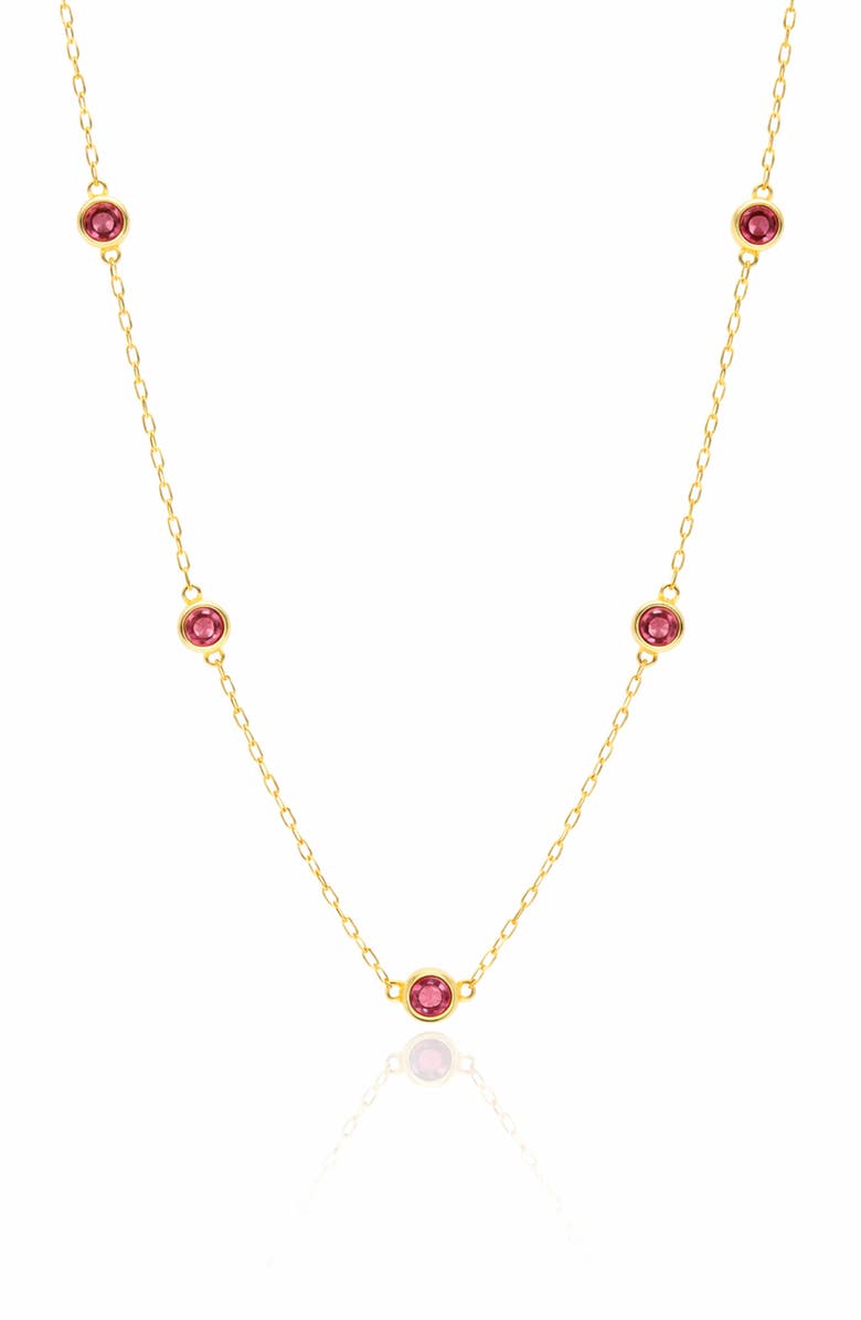 House of Frosted 14K Yellow Gold Garnet Station Chain Necklace, Main, color, 
