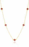 House of Frosted 14K Yellow Gold Garnet Station Chain Necklace