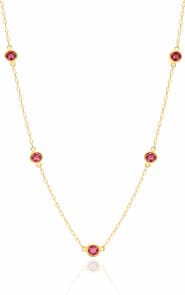 House of Frosted 14K Yellow Gold Garnet Station Chain Necklace