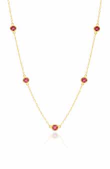 House of Frosted 14K Yellow Gold Garnet Station Chain Necklace
