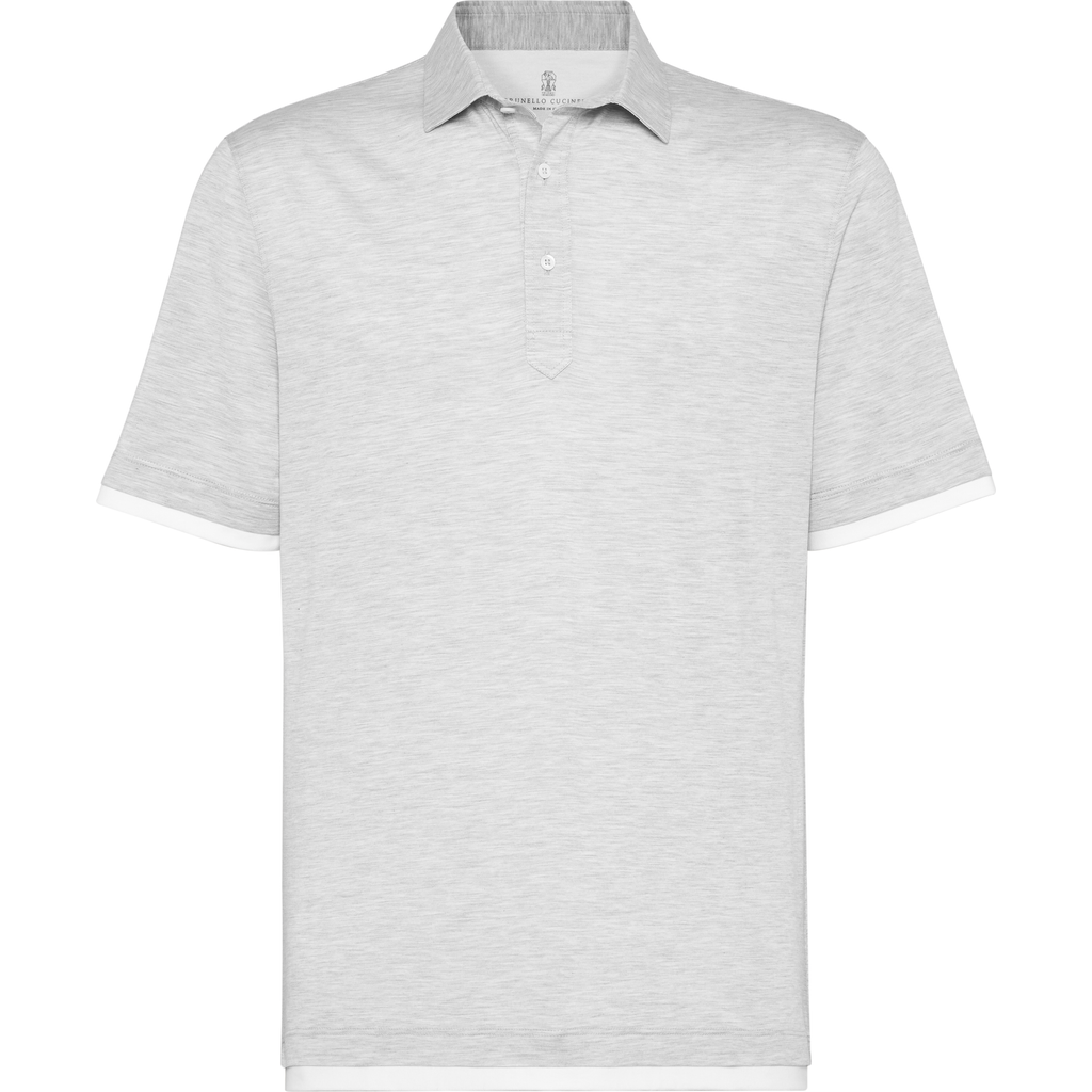 Brunello Cucinelli Grey Jersey Faux-layering Polo Shirt In Off-white