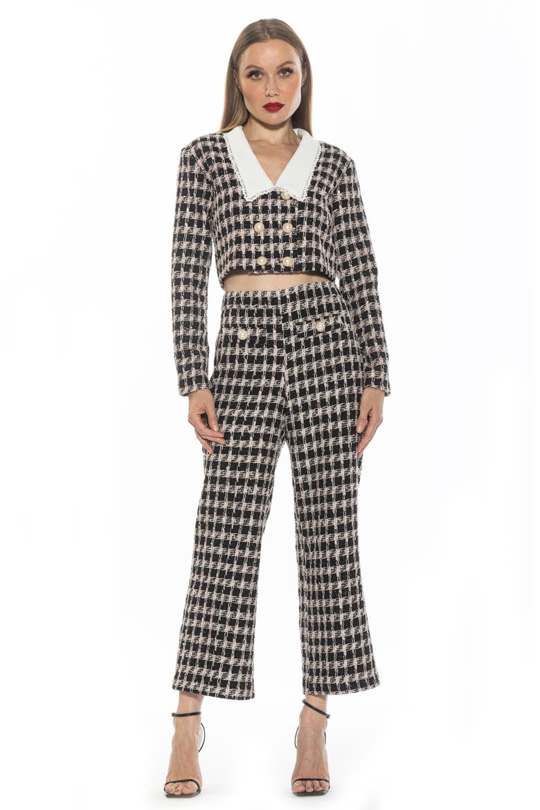 Aurelia Cropped Tweed Jacket, Alternate, color, BLACK/ PINK
