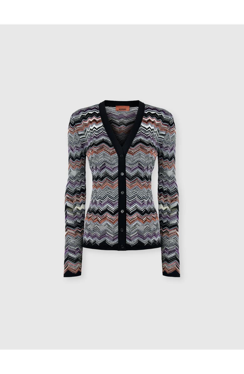 Missoni Slim Buttoned Cardigan With Flame Chevron Pattern, Main, color, Multicoloured