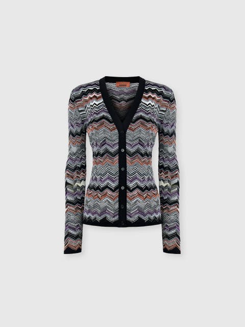 Slim Buttoned Cardigan With Flame Chevron Pattern