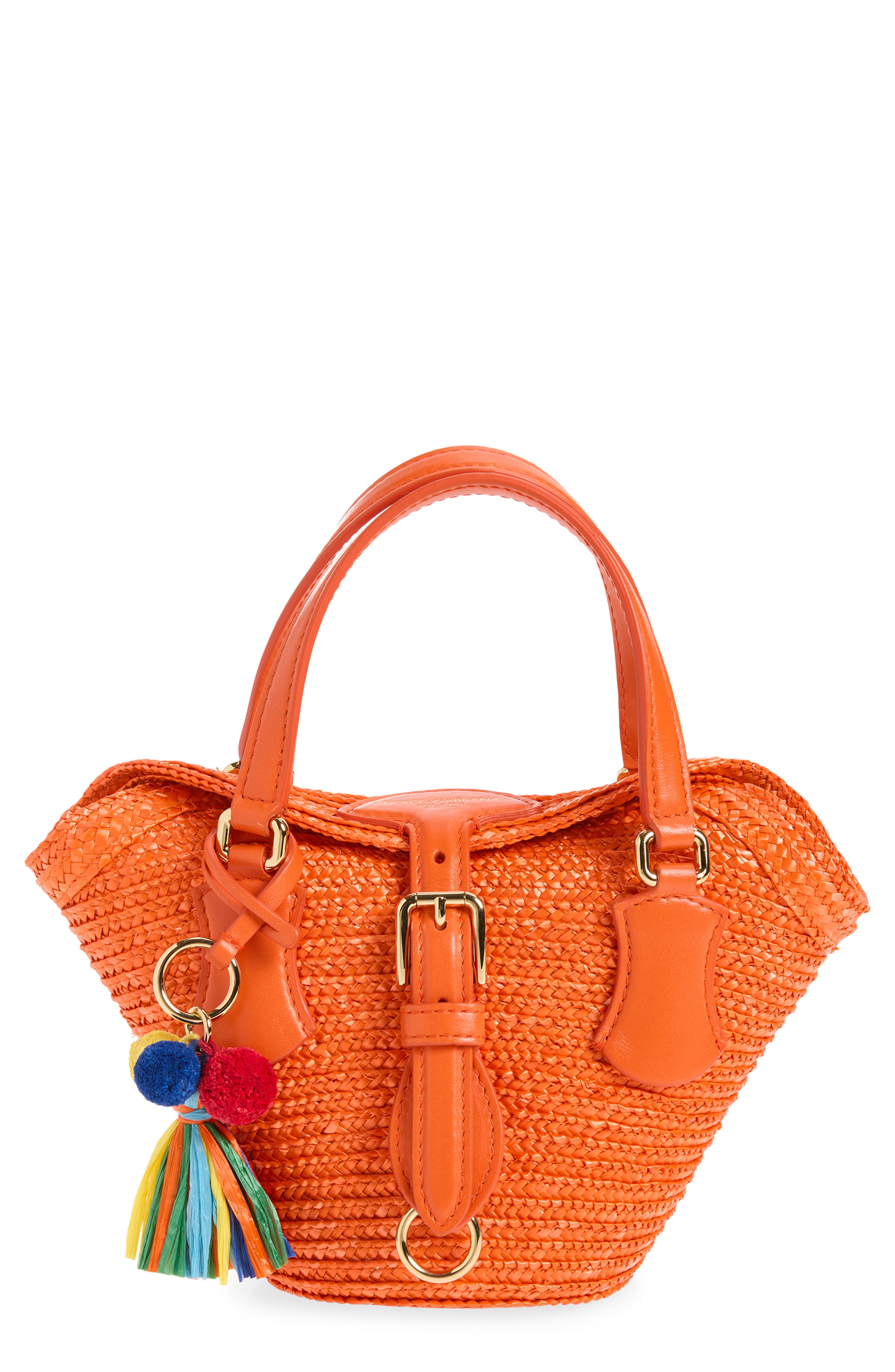 Dolce&Gabbana Coffa Capri Woven Straw Tote, Main, color, 8Z286 Arancio/ Orange