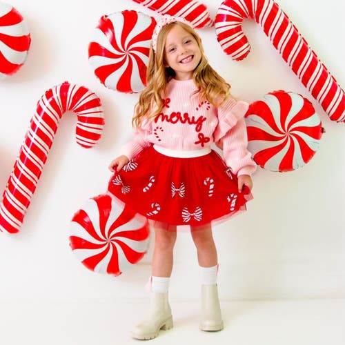 Sweet Wink Candy Cane Bows Sequin Christmas Tutu In Red