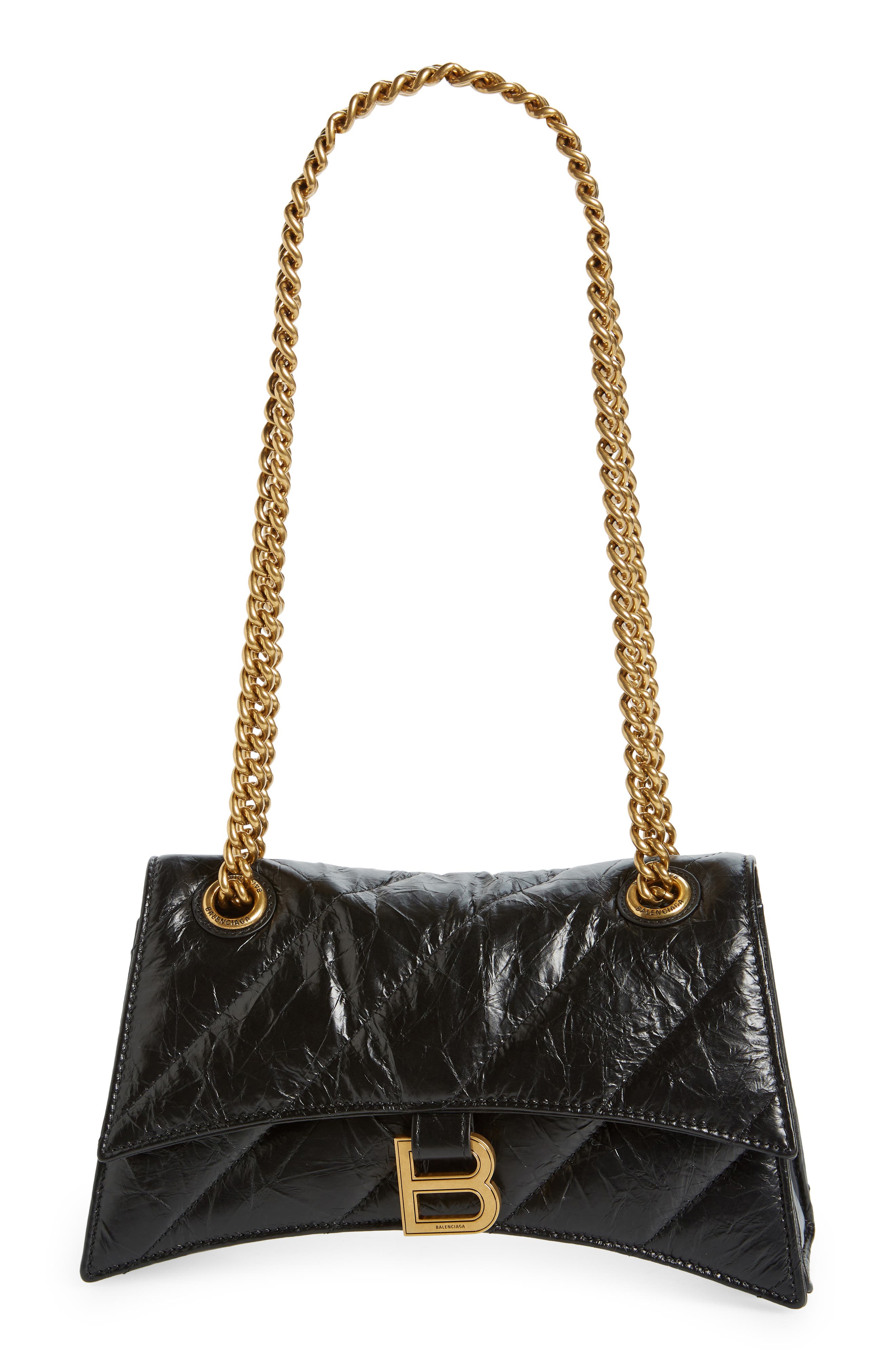 Balenciaga Crush Quilted Leather Shoulder Bag, Main, color, Black