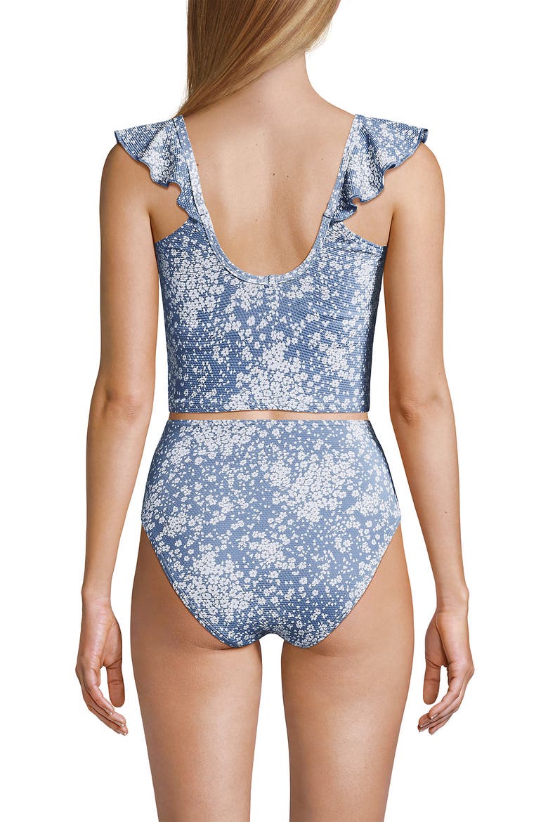 Pique Ruffle Tankini Top and High Waisted Bottom Swimsuit Set, Alternate, color, Dusk Sky Meadow Ditsy Floral