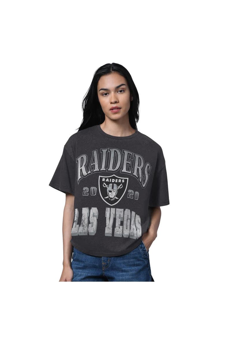 Women's Starter Heather Black Las Vegas Raiders Oversized Hall of Fame T-Shirt, Main, color, Heather Black