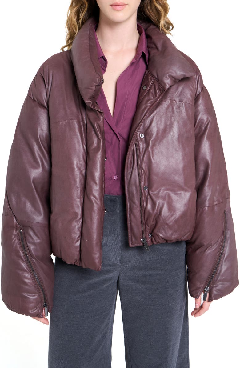 TWP Leather Puffer Jacket, Main, color, Red Red Wine
