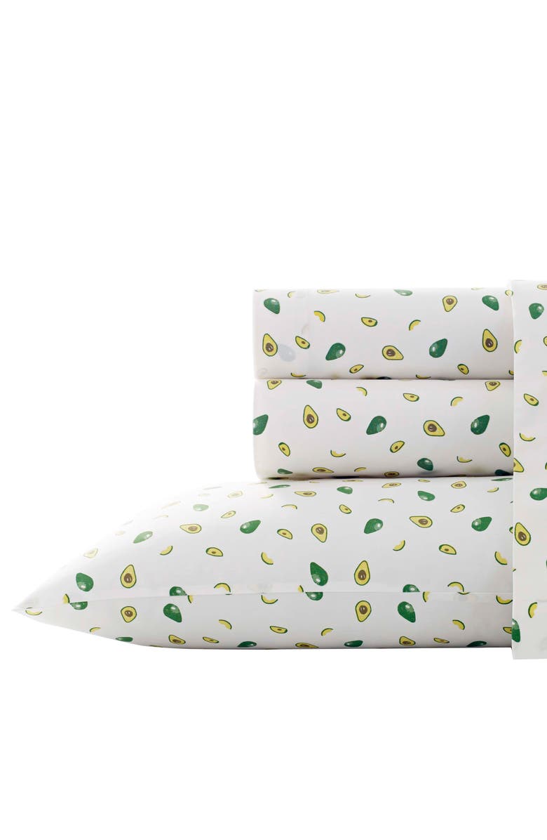 POPPY AND FRITZ Avocado Print 200 Thread Count Cotton Percale Sheet Set, Main, color, Green