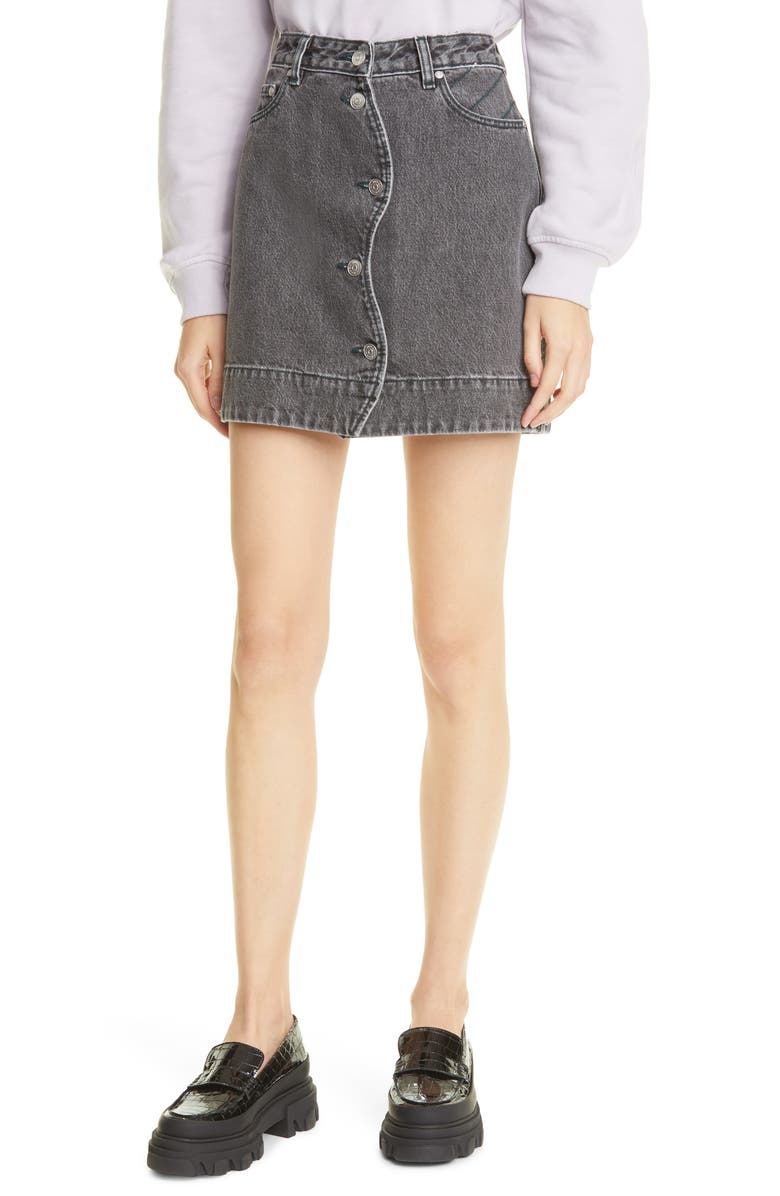 Ganni Organic Cotton Denim Skirt, Main, color,