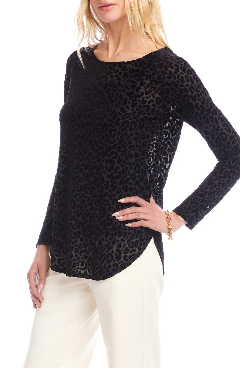 Karen Kane Leopard Spot Velvet Burnout Shirttail Top, Alternate, color, Leopard