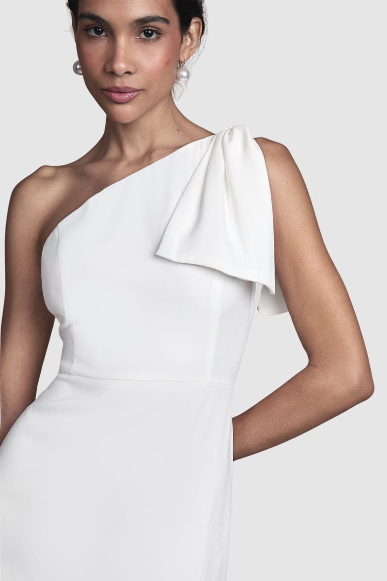 Bow One Shoulder Midi Wedding Dress, Alternate, color, Ivory