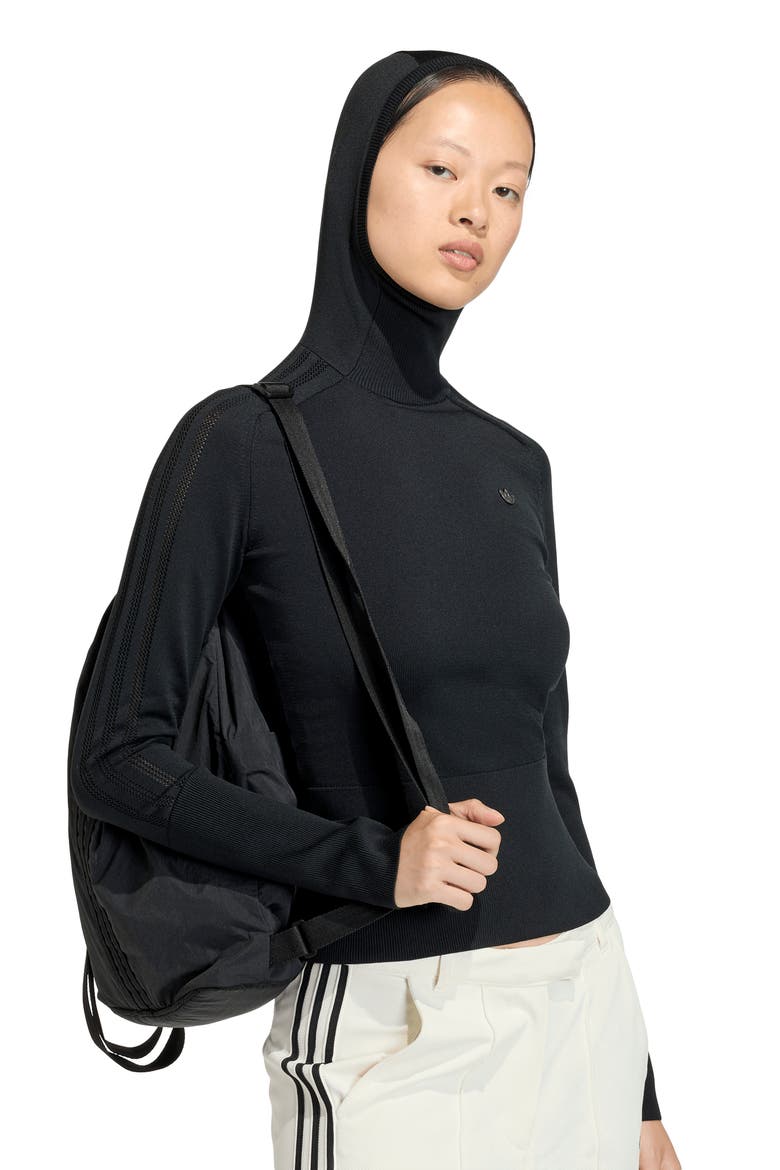 Hooded Logo Knit Sweater, Alternate, color, BLACK