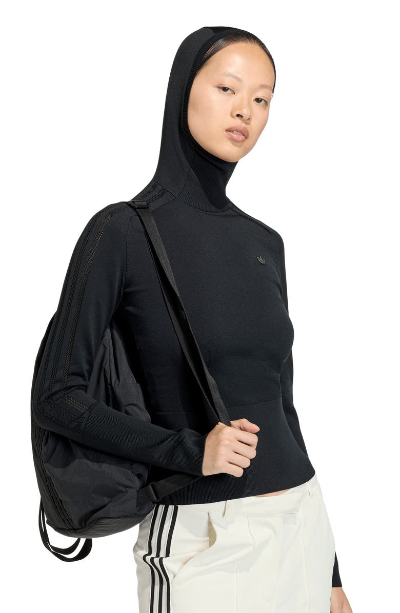 adidas Hooded Logo Knit Sweater, Alternate, color, Black