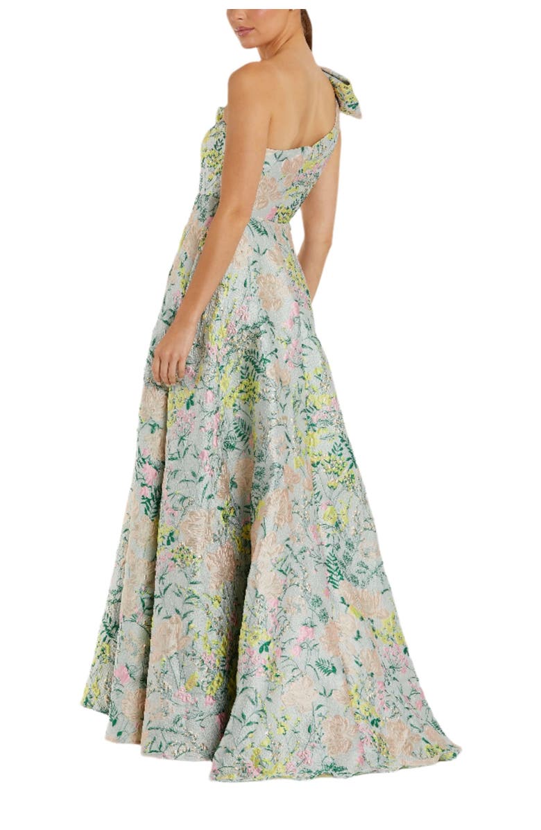 Mac Duggal One Shoulder Brocade Gown With Bow Detail, Alternate, color, Pastel Multi