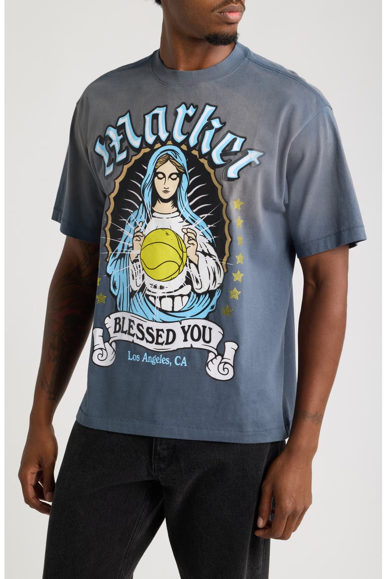 Bless the Ball Graphic T-Shirt, Main, color, VINTAGE INDIGO