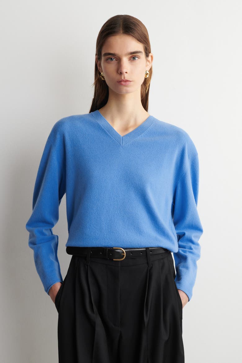 Merino Wool V-neck Sweater, Main, color, BLUE