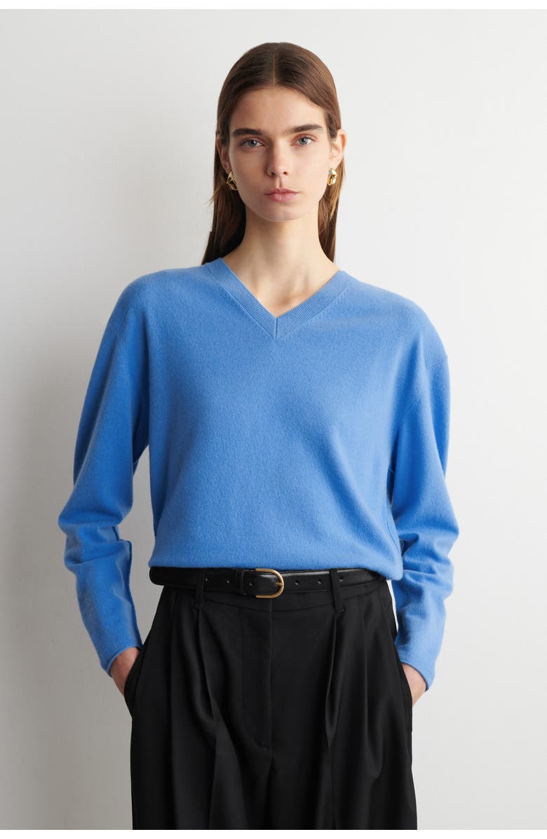 COS Merino Wool V-neck Jumper, Main, color, Blue