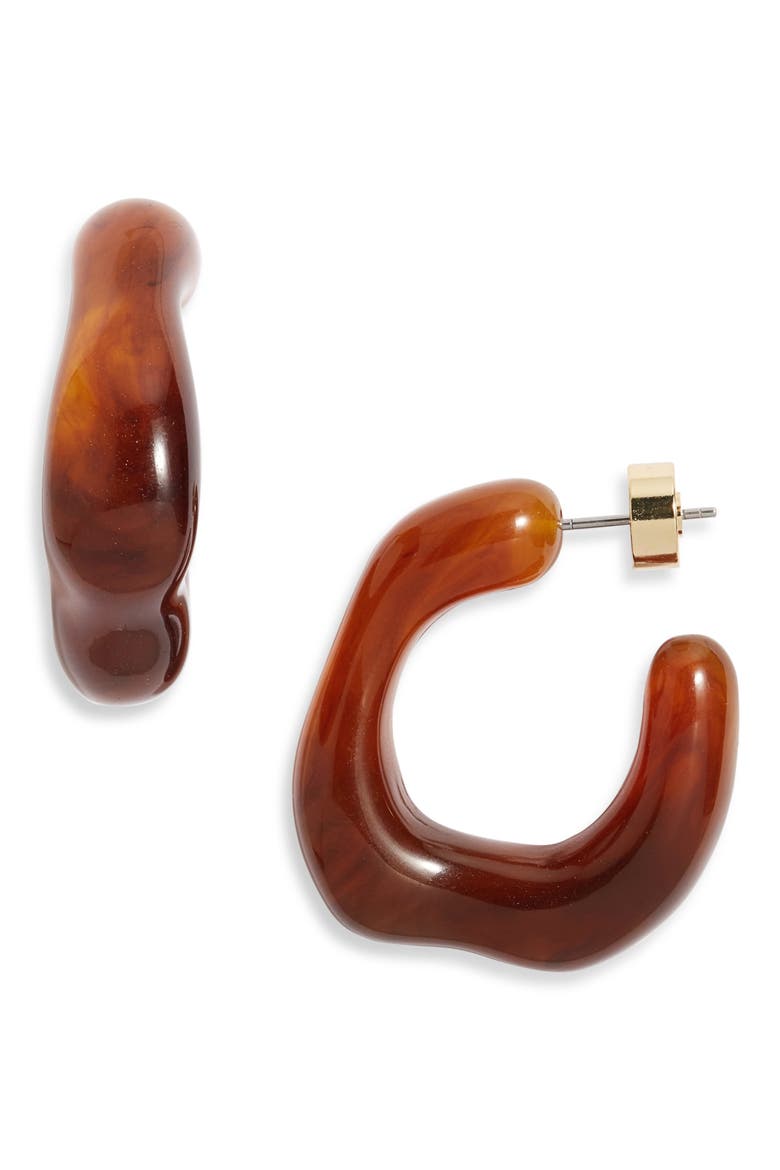 Resin Curved Hoop Earrings, Main, color, TORTOISE