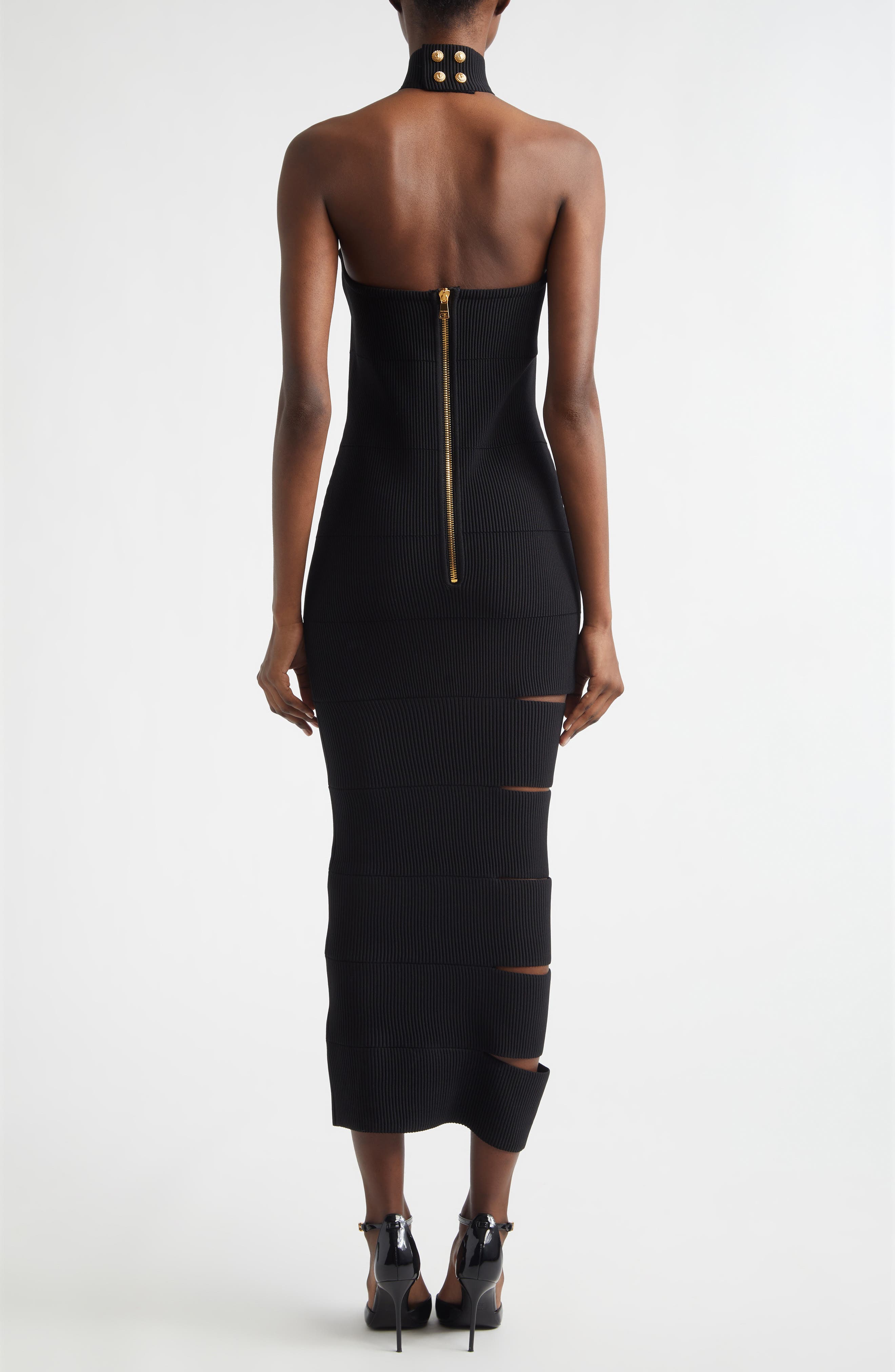 Balmain Cutout Chain Detail Rib Sweater Dress (Women) | Nordstrom