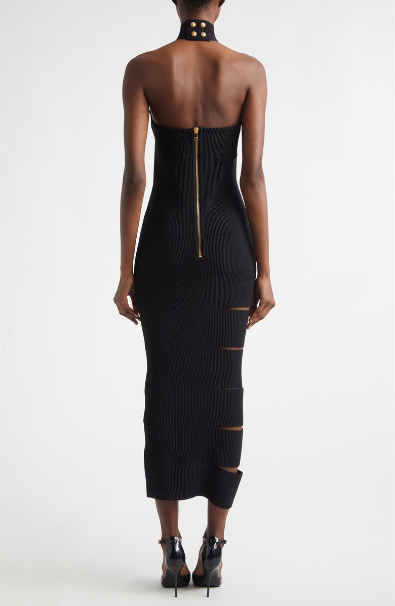 Balmain Cutout Chain Detail Rib Sweater Dress, Alternate, color, 0Pa Black