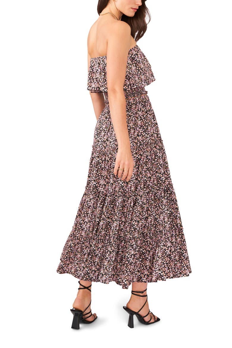 Floral Tiered Midi Skirt, Alternate, color, PEONY PINK
